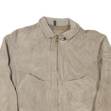 POUR LE SPORT Mens Beige Leather Zip Jacket M Suede Casual Outerwear