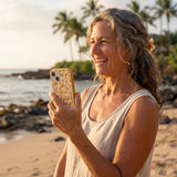 Honey Funky Petals iPhone 14 Case - Lifestyle photo showing phone case in use