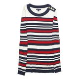 TOMMY HILFIGER Womens White & Red & Navy Striped Plain Crew Neck Basic Knit S