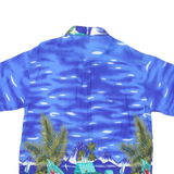 Mens Blue Polyester Blend Hawaiian Shirt XL Tropical Beach Floral Print Casual