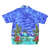 Mens Blue Polyester Blend Hawaiian Shirt XL Tropical Beach Floral Print Casual