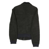 Mens Black Polyester Blend Zip Jacket S Faux Leather Contrast Plain Casual