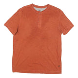 LEE Mens Rust Orange Henley T-Shirt L Cotton Blend Short Sleeve Crew Neck Casual
