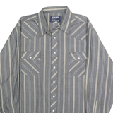 WRANGLER Mens Grey & Cream Striped Western Shirt XL Western Button Pocket