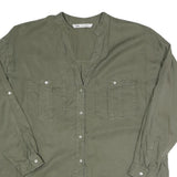 ZARA Womens Green Basic Long Sleeve Button Neck Shirt M Casual Cotton Blend Top