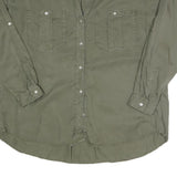 ZARA Womens Green Basic Long Sleeve Button Neck Shirt M Casual Cotton Blend Top
