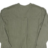 ZARA Womens Green Basic Long Sleeve Button Neck Shirt M Casual Cotton Blend Top