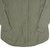 ZARA Womens Green Basic Long Sleeve Button Neck Shirt M Casual Cotton Blend Top