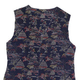 Mens Navy Blue Cotton Blend Button Jacket M Printed Pattern Asian Motif Vest