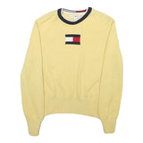 TOMMY HILFIGER Womens Yellow Plain Cotton Blend Jumper Crew Neck Tight Knit L