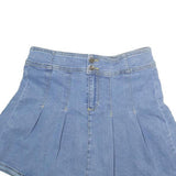 COLOURFUL PLANET Womens Blue Denim Pleated Mini Cotton Blend Skirt M Casual