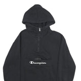 CHAMPION Mens Black Pullover Hoodie S Cotton Blend Zip Pocket Logo