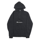 CHAMPION Mens Black Pullover Hoodie S Cotton Blend Zip Pocket Logo