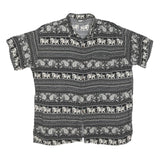 Mens Black & Cream Printed Cotton Blend Shirt M Elephant Pattern Casual Short