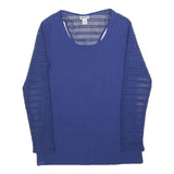 DKNY Womens Blue Top Long Sleeve Round Neck Crochet Detail XS Casual