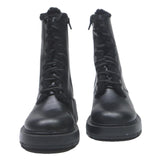 CHARLES & KEITH Womens Lace-Up Ankle Boots Leather UK 4 Black Warm Lined Chunky