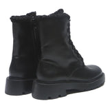 CHARLES & KEITH Womens Lace-Up Ankle Boots Leather UK 4 Black Warm Lined Chunky