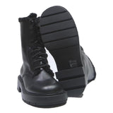 CHARLES & KEITH Womens Lace-Up Ankle Boots Leather UK 4 Black Warm Lined Chunky