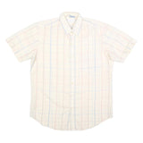 CAPE COD Mens Cream & Blue Checked Polyester Shirt M Casual Summer Short Sleeve