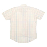CAPE COD Mens Cream & Blue Checked Polyester Shirt M Casual Summer Short Sleeve