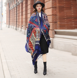 Anyyou 100% Merino Wool Blue Opus Zentangle Silk Satin Large Winter Scarf Pashmina Shawl Bandana Perfect For Women Ladies Fashion Style
