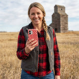 Bubblegum Pink Funky Fleurs iPhone 15 Pro Case - Lifestyle photo showing phone case in use