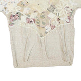 MARILU Womens Cream Lace Print V-Neck Short Sleeve Top L Floral Pattern