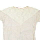 MARILU Womens Cream Lace Print V-Neck Short Sleeve Top L Floral Pattern