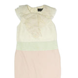 MAX MARA Womens Cream & Pink Day Polyester Dress M Ruffled Neck Pencil