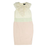 MAX MARA Womens Cream & Pink Day Polyester Dress M Ruffled Neck Pencil