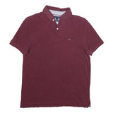 TOMMY HILFIGER Mens Maroon Short Sleeve Polo Shirt M Cotton Casual Basic