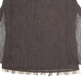 MARELLA Womens Brown Printed Striped Top Long Sleeve Round Neck XL Mesh Zip