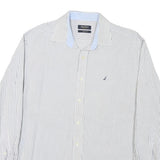 NAUTICA Mens White & Blue Striped Shirt M Classic Cotton Blend Casual