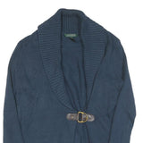 LAUREN RALPH LAUREN Womens Navy Blue Plain Cardigan Crew Neck Basic Knit M