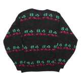 HELIUM Womens Black Patterned Jumper Round Neck Basic Knit M Floral Design