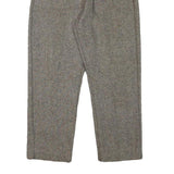 Womens Wool Blend Grey Regular Fit Herringbone Trousers W25 L24 Elastic Waist