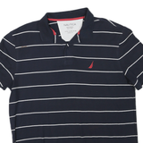 NAUTICA Mens Navy Blue & White Striped Short Sleeve Polo Shirt XL Cotton Blend