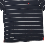 NAUTICA Mens Navy Blue & White Striped Short Sleeve Polo Shirt XL Cotton Blend