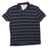 NAUTICA Mens Navy Blue & White Striped Short Sleeve Polo Shirt XL Cotton Blend