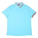 TOMMY HILFIGER Mens Blue Polo Shirt 2XL Cotton Blend Short Sleeve Basic