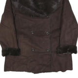 CALVIN KLEIN Womens Brown Faux Fur Collar Button Jacket L Polyester Classic