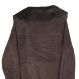 CALVIN KLEIN Womens Brown Faux Fur Collar Button Jacket L Polyester Classic