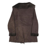 CALVIN KLEIN Womens Brown Faux Fur Collar Button Jacket L Polyester Classic