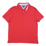 TOMMY HILFIGER Mens Red Short Sleeve Plain Polo Shirt M Casual Classic Fit