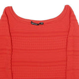 KAREN MILLEN Womens Red Patterned Jumper Square Neck Chunky Knit S