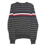 TOMMY HILFIGER Mens Grey & Red Striped Patterned Cotton Crew Neck Jumper S