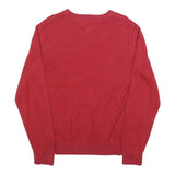 TOMMY HILFIGER Mens Red & Navy Patterned Jumper V-Neck Basic Knit M Classic