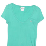LACOSTE Womens Turquoise V-Neck Short Sleeve Top XXS Cotton Blend Casual