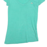 LACOSTE Womens Turquoise V-Neck Short Sleeve Top XXS Cotton Blend Casual