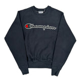 Reverse Weave Champion Spellout Sweatshirt - Small Black Cotton